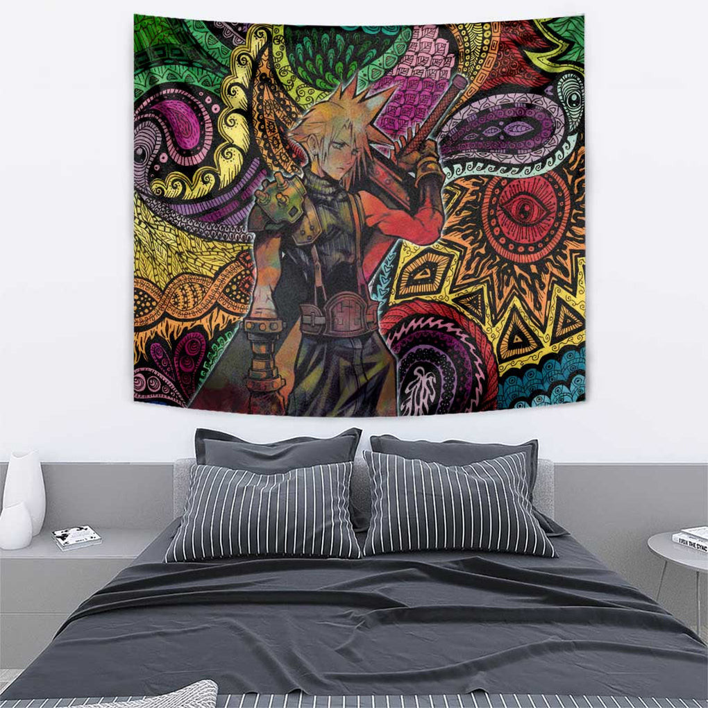 Trippy Cloud Strife Final Fantasy 7 Tapestry Trippy Style