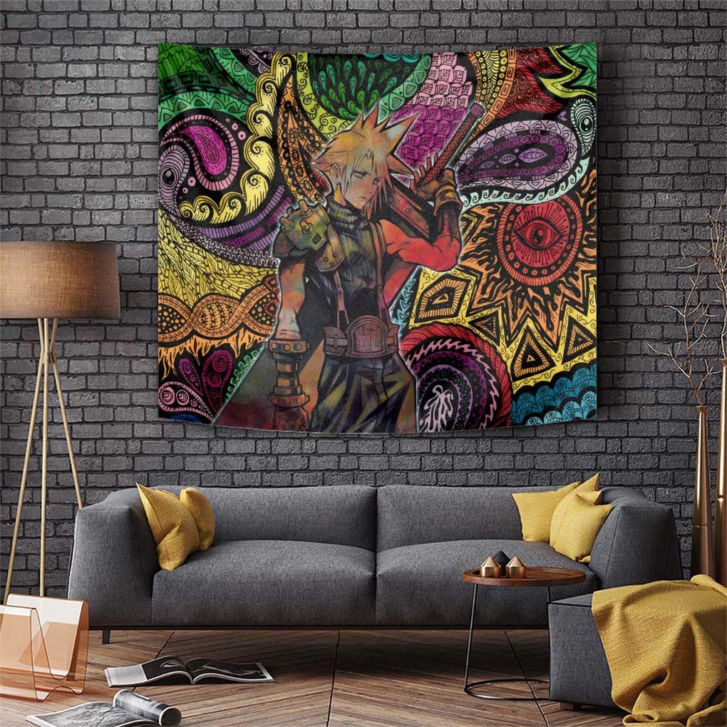 Trippy Cloud Strife Final Fantasy 7 Tapestry Trippy Style