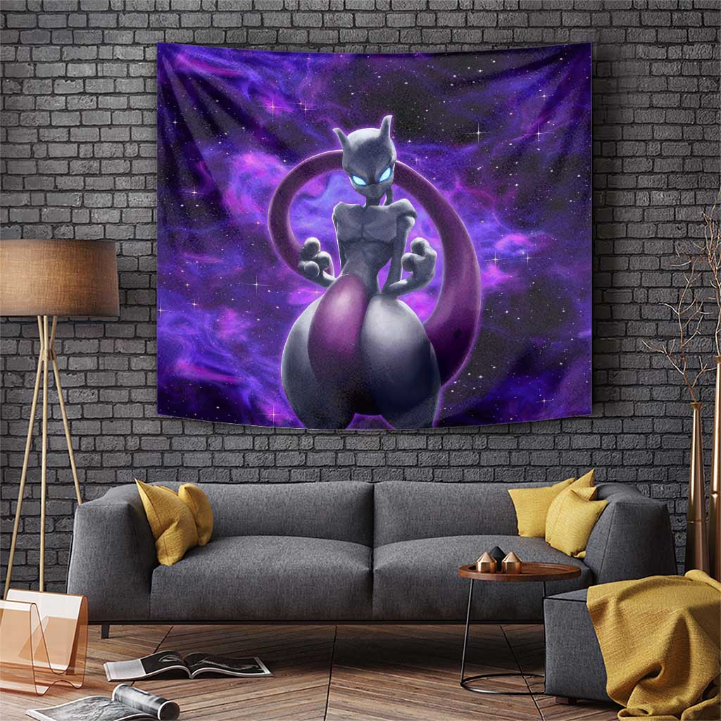 Trippy Cosmic Mewtwo Pokemon Tapestry Anime Style