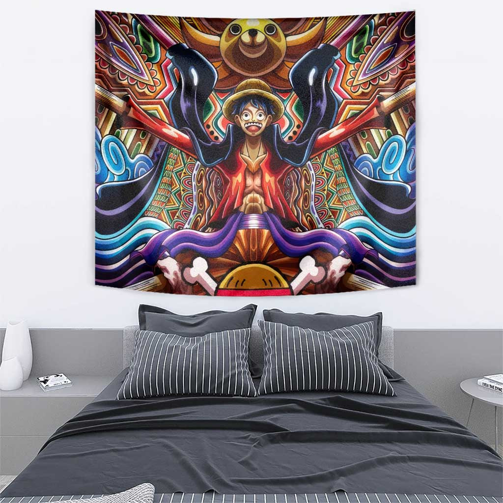 Trippy Monkey D Luffy One Piece Tapestry Anime Mix Hippie Style