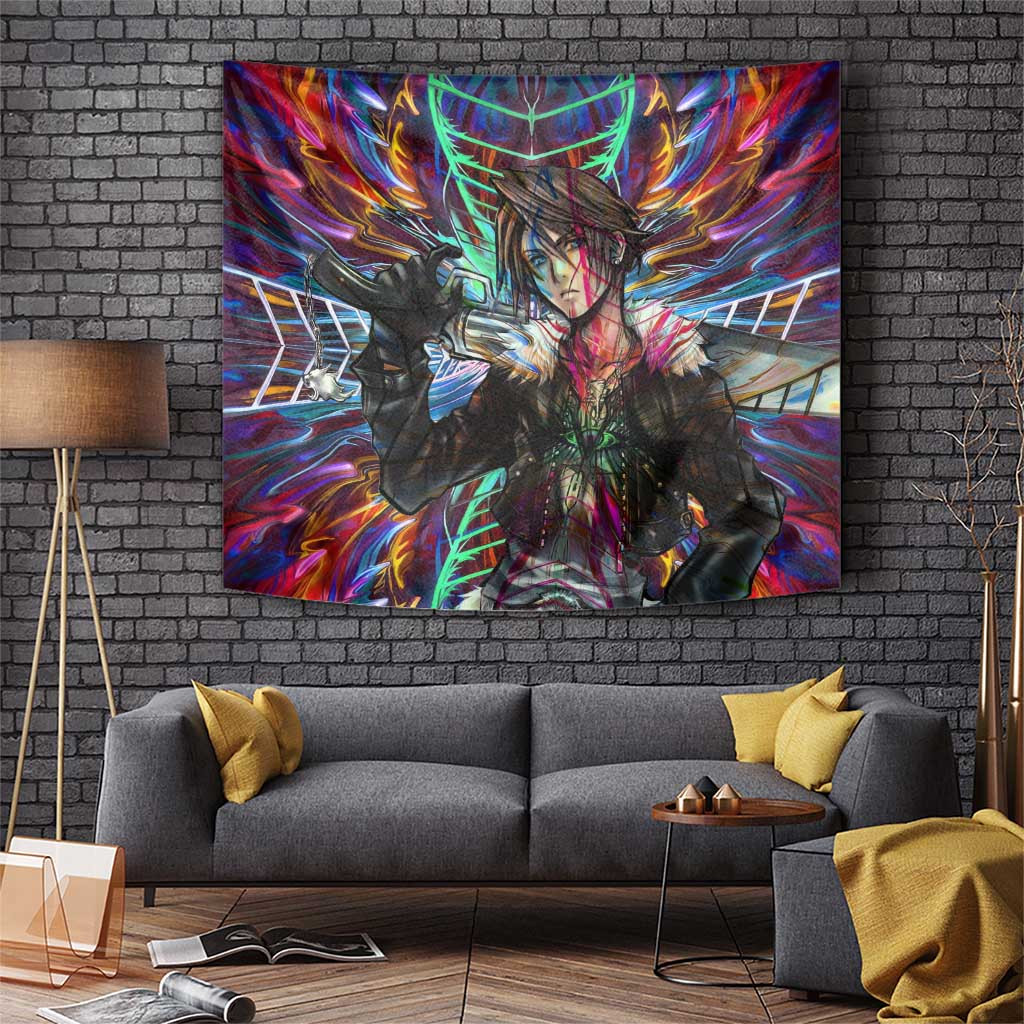 Trippy Squall Tapestry Final Fantasy 8 Design With Gunblade And Psychedelic Background