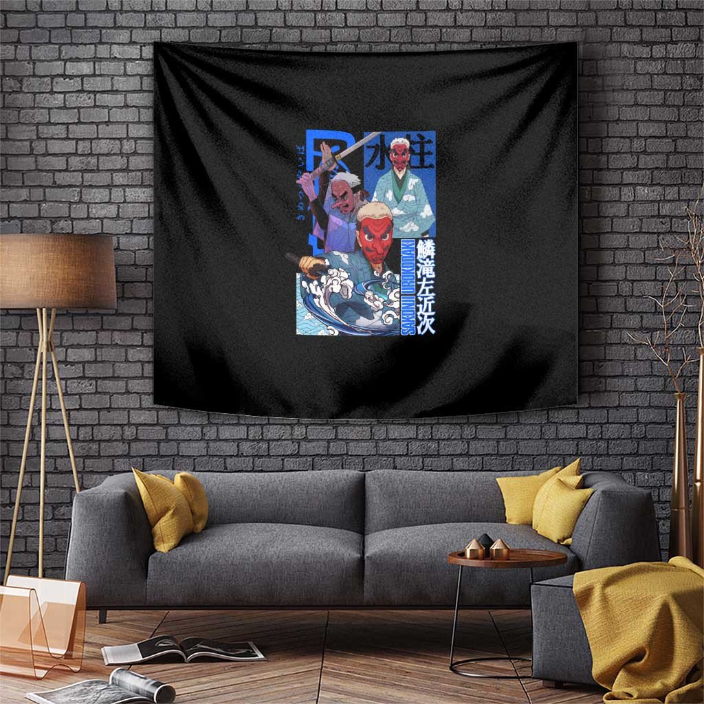 Urokodaki Sakonji Demon Slayer Tapestry Water Hashira Mask Design In Black And Blue