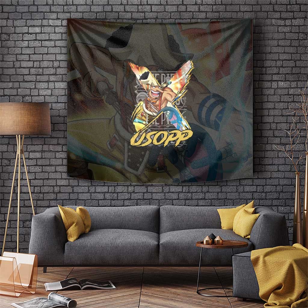 Usopp One Piece Sniper Tapestry With Long Nose And Tactical Gear Anime Style