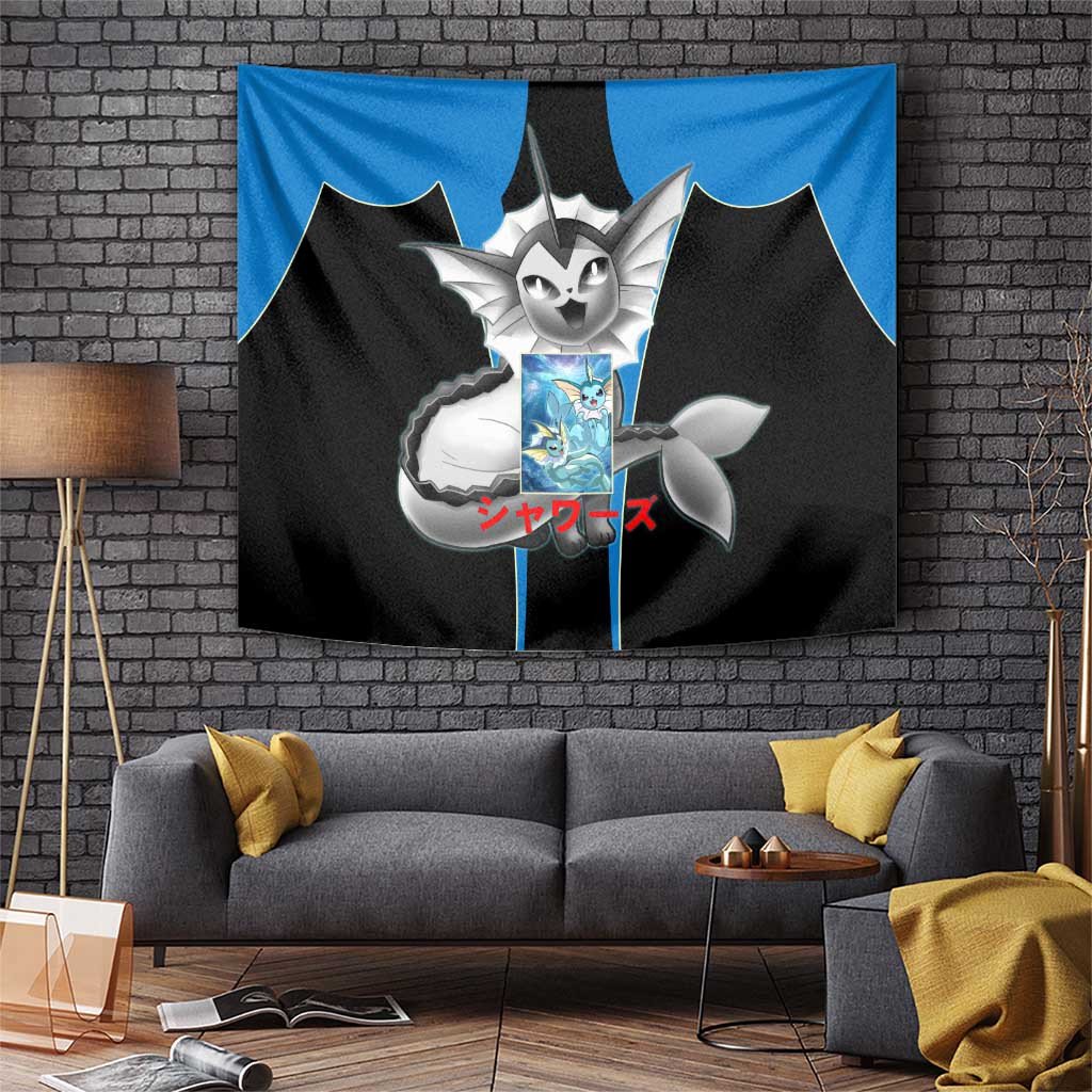 Vaporeon Tapestry With Deep Blue Aquatic Champion Pattern