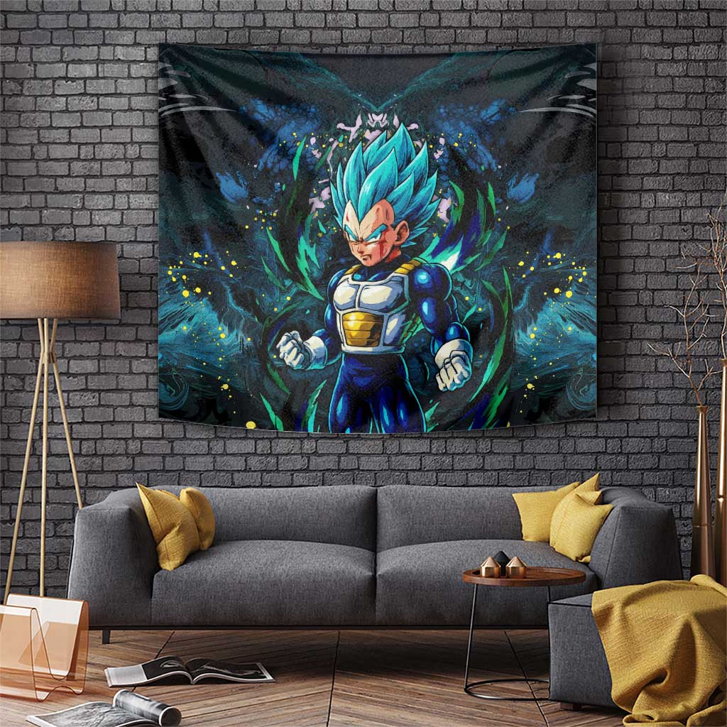 Vegeta Dragon Ball Super Tapestry With Blue Saiyan Aura And Cosmic Storm Energy