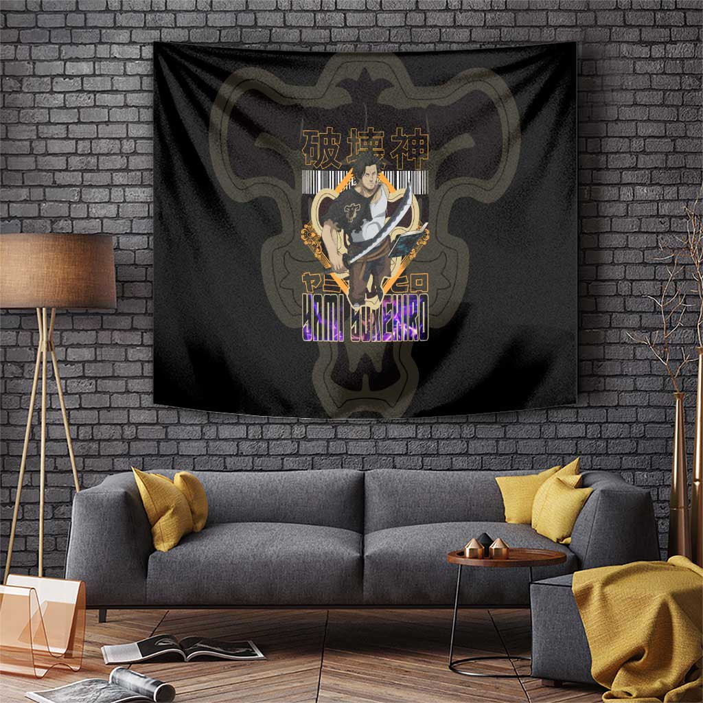 Yami Sukehiro Black Clover Tapestry With Black Bull Squad Vintage Gold Spell Seal