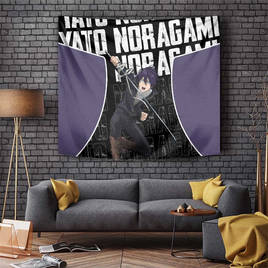 Yato Noragami Struggling God Tapestry With Scarf And Divine Blade Anime Style