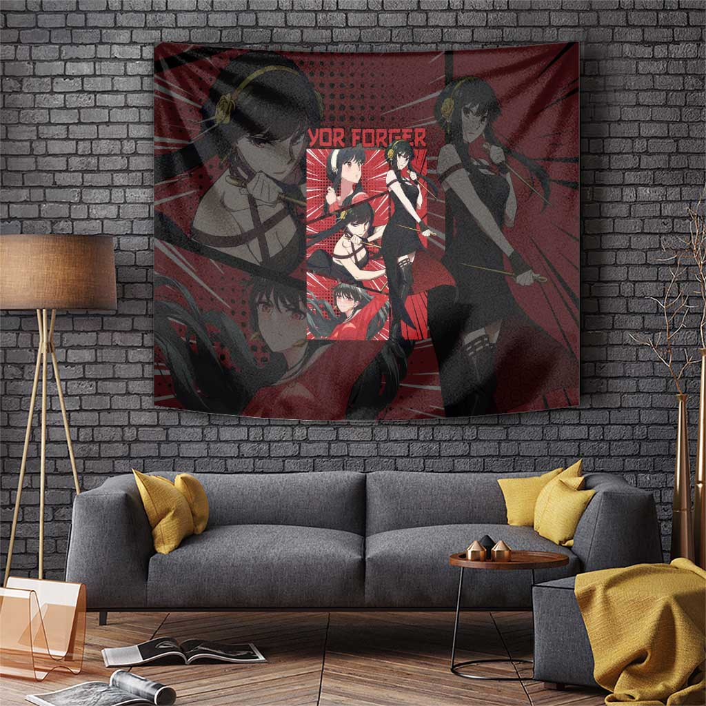 Yor Forger Spy X Family Tapestry Elegant Assassin Mom In Red Dress Anime Style
