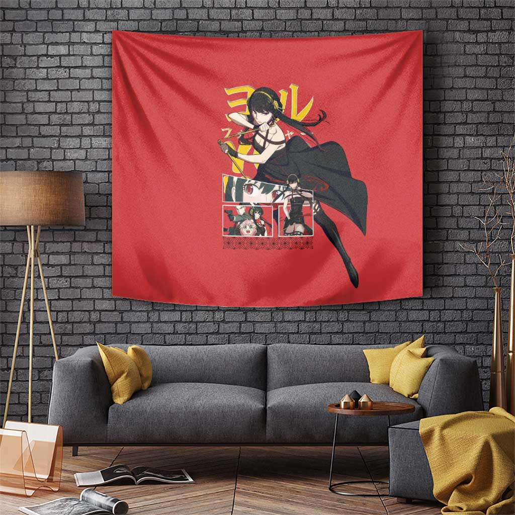 Yor Forger Spy X Family Tapestry With Red Assassin Theme