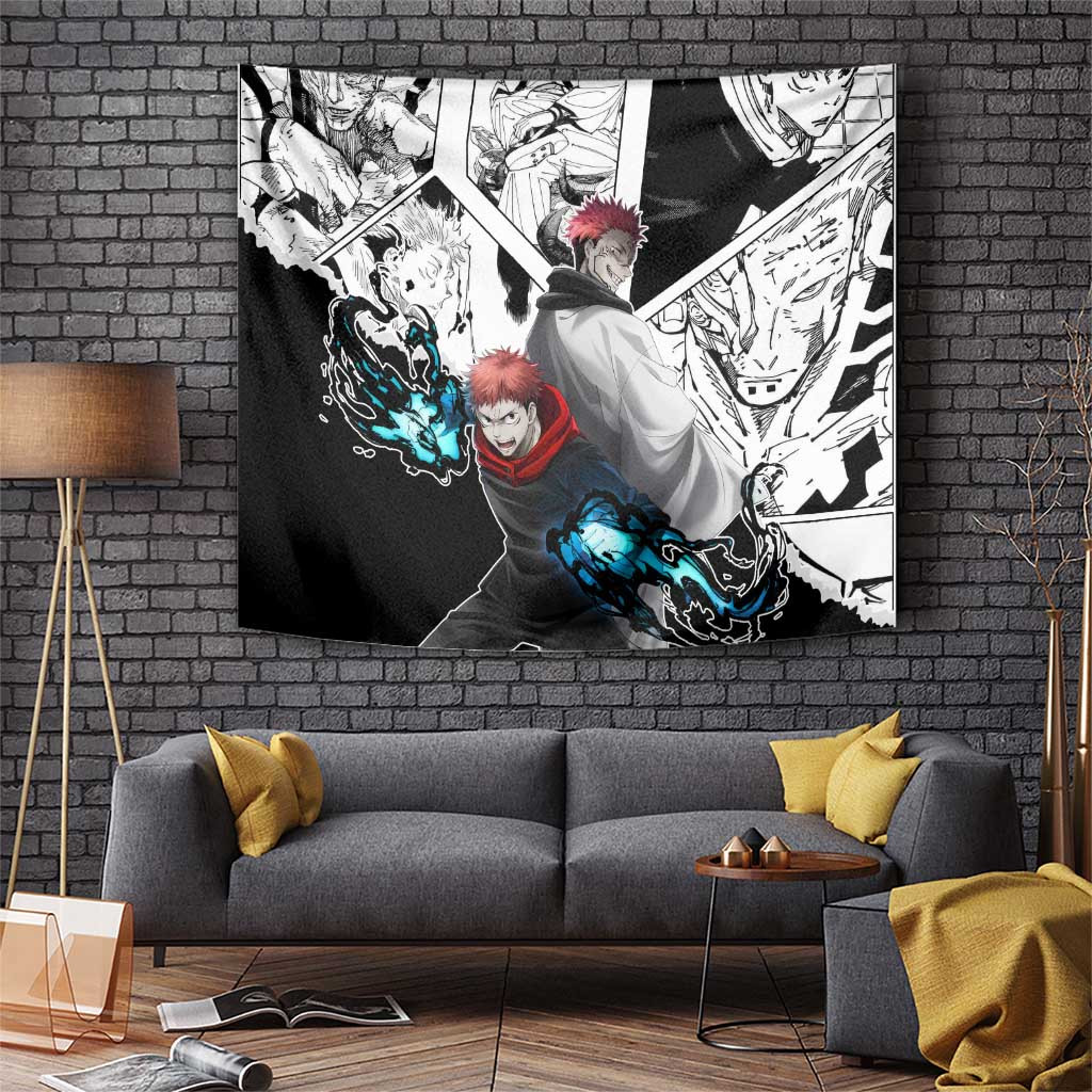 Yuji Itadori And Sukuna Jujutsu Kaisen Tapestry Split Face Manga Panel Style