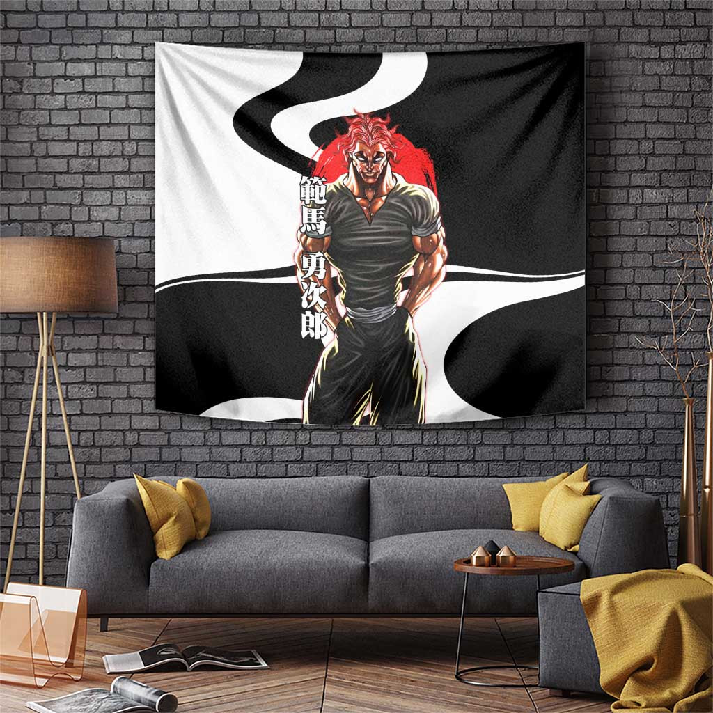 Yujiro Hanma Anime Tapestry With Intimidating Pose And Red Sun Backdrop