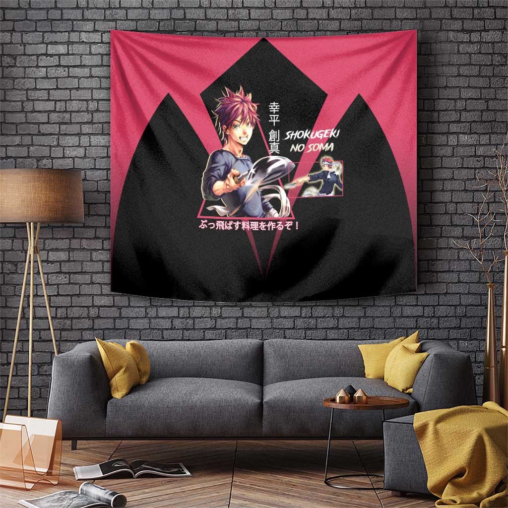 Yukihira Souma Shokugeki No Soma Tapestry Anime Culinary Showdown Pink And Black