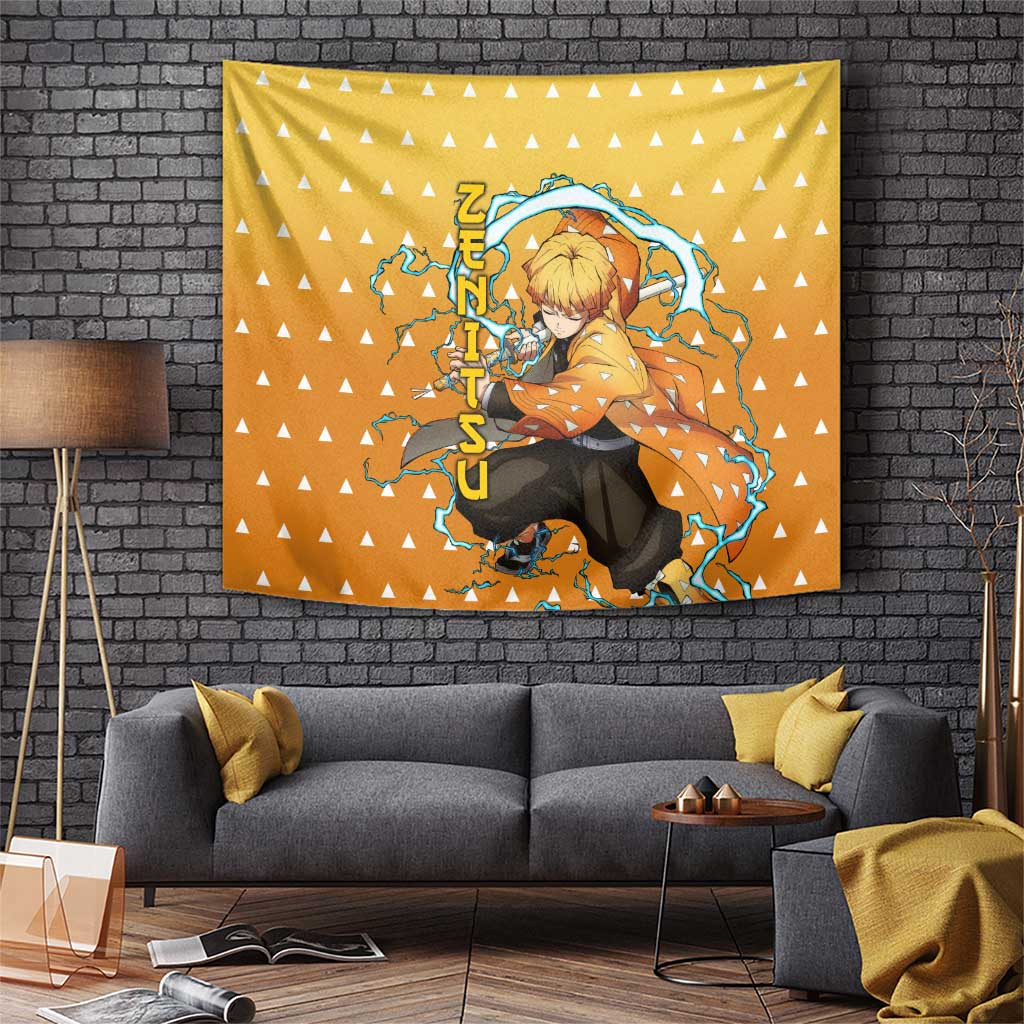 Zenitsu Agatsuma Demon Slayer Tapestry Thunder Breathing Yellow Lightning Theme