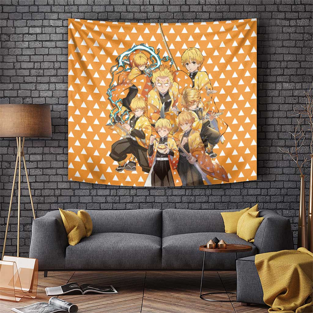 Zenitsu Demon Slayer Lightning Breather Tapestry With Fearful Strength Anime Style