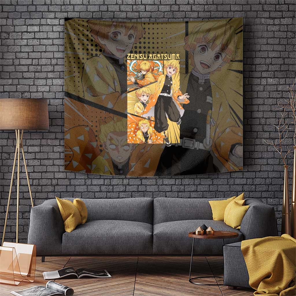 Zenitsu Demon Slayer Lightning Fast Strike Tapestry With Fearful Face Japan Anime Style