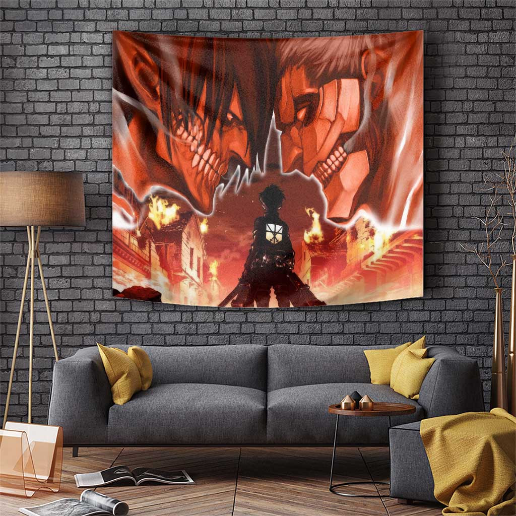 Burning Attack On Titan Tapestry Anime Mix Trippy Style