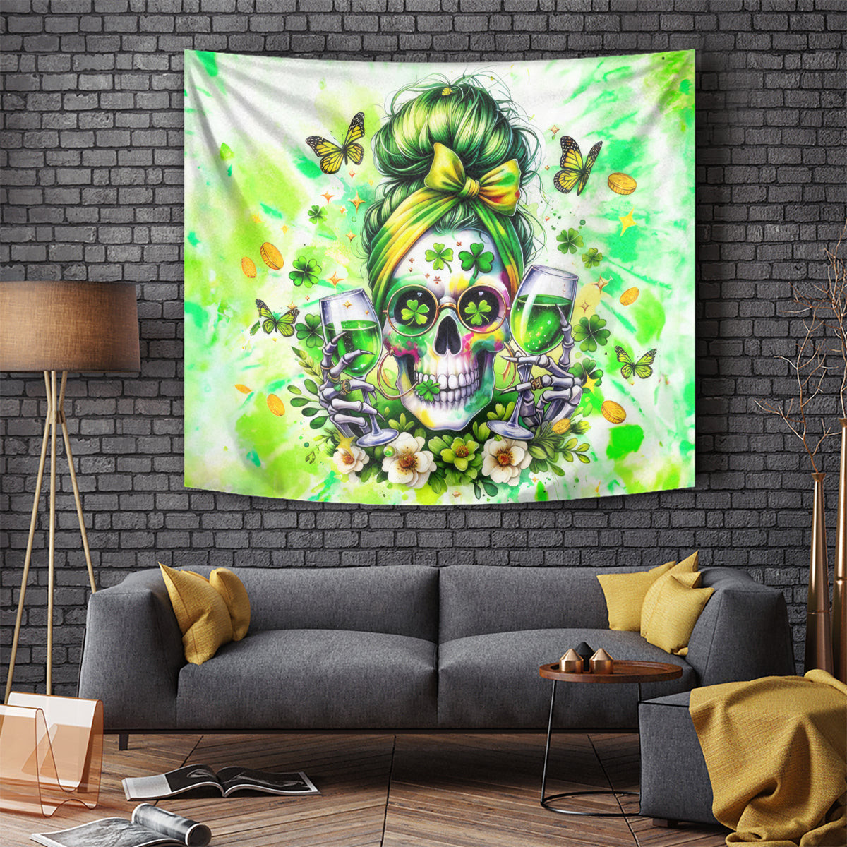 Irish Skull Tapestry Drink Up Bitch Dt01