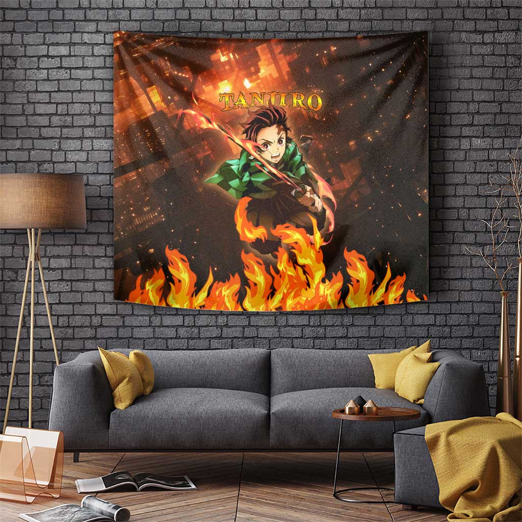 Kamado Tanjiro In Infinity Castle - Demon Slayer Tapestry Anime Style