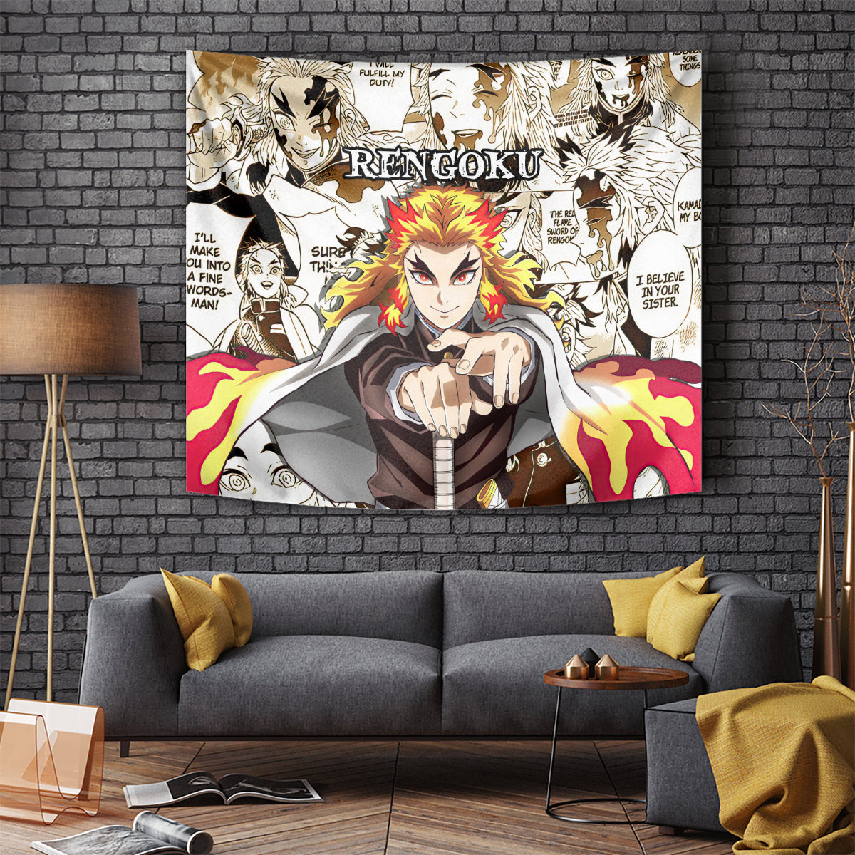 Kyojuro Rengoku Demon Slayer Tapestry Anime Mix Manga Style