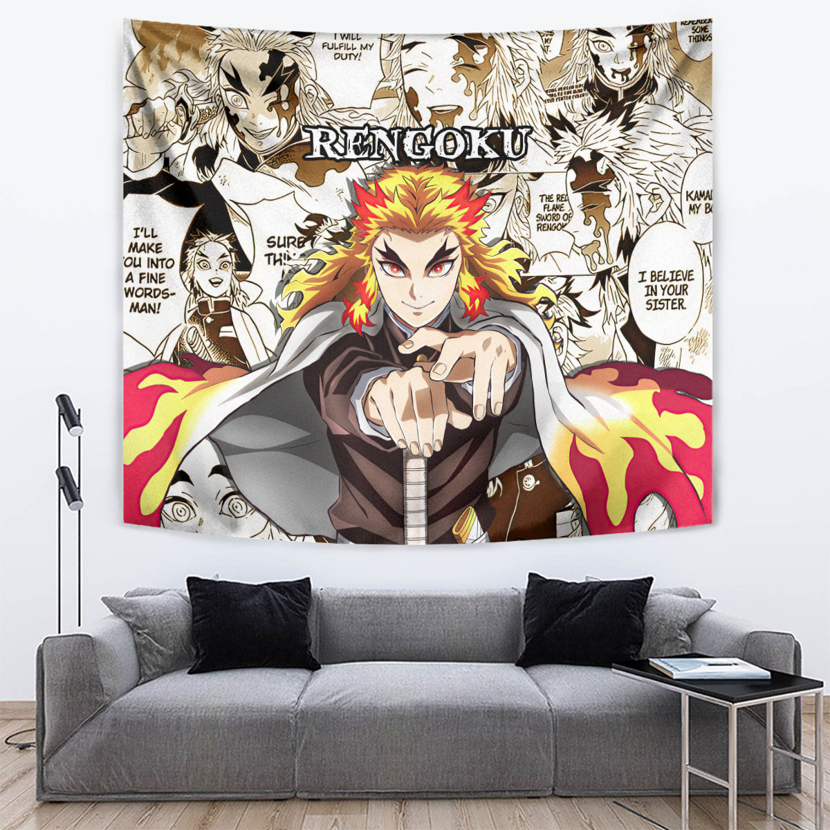 Kyojuro Rengoku Demon Slayer Tapestry Anime Mix Manga Style