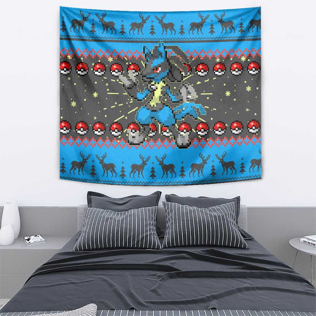 Lucario Pokemon Tapestry Anime Pixel Christma Pattern Style
