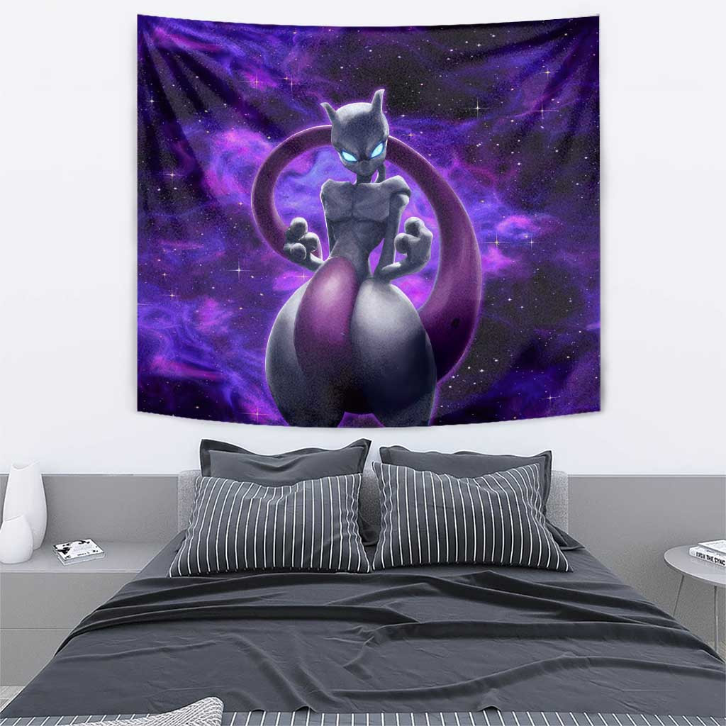 Trippy Cosmic Mewtwo Pokemon Tapestry Anime Style