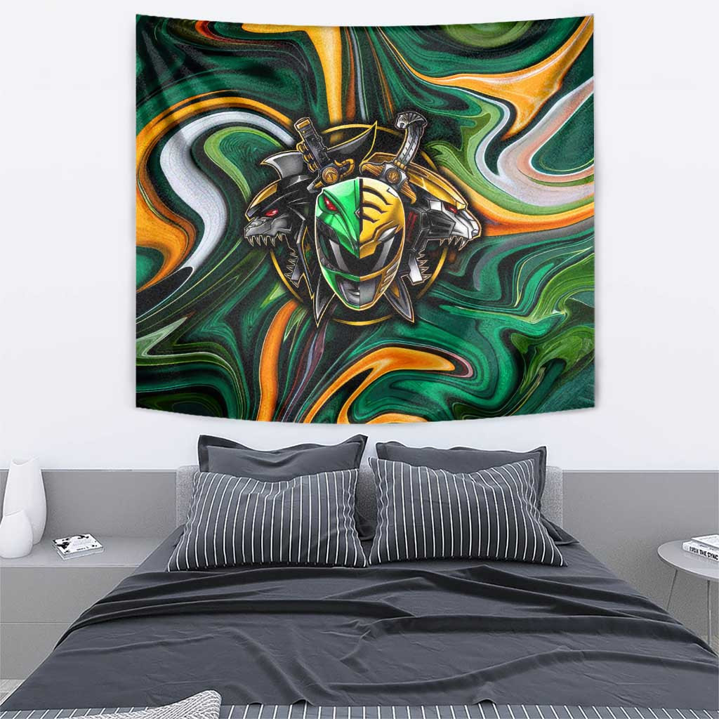 Trippy Green White Power Rangers Tapestry Anime Style