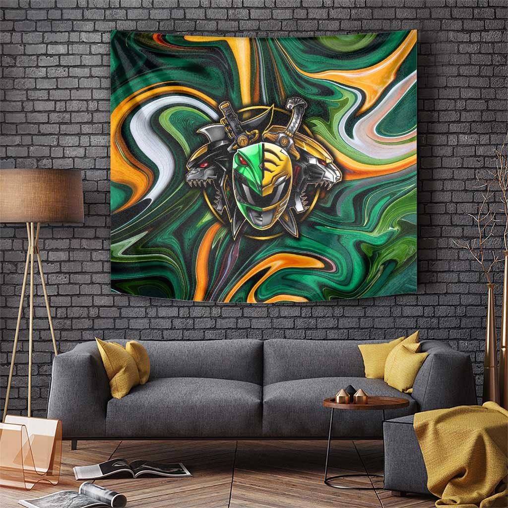 Trippy Green White Power Rangers Tapestry Anime Style