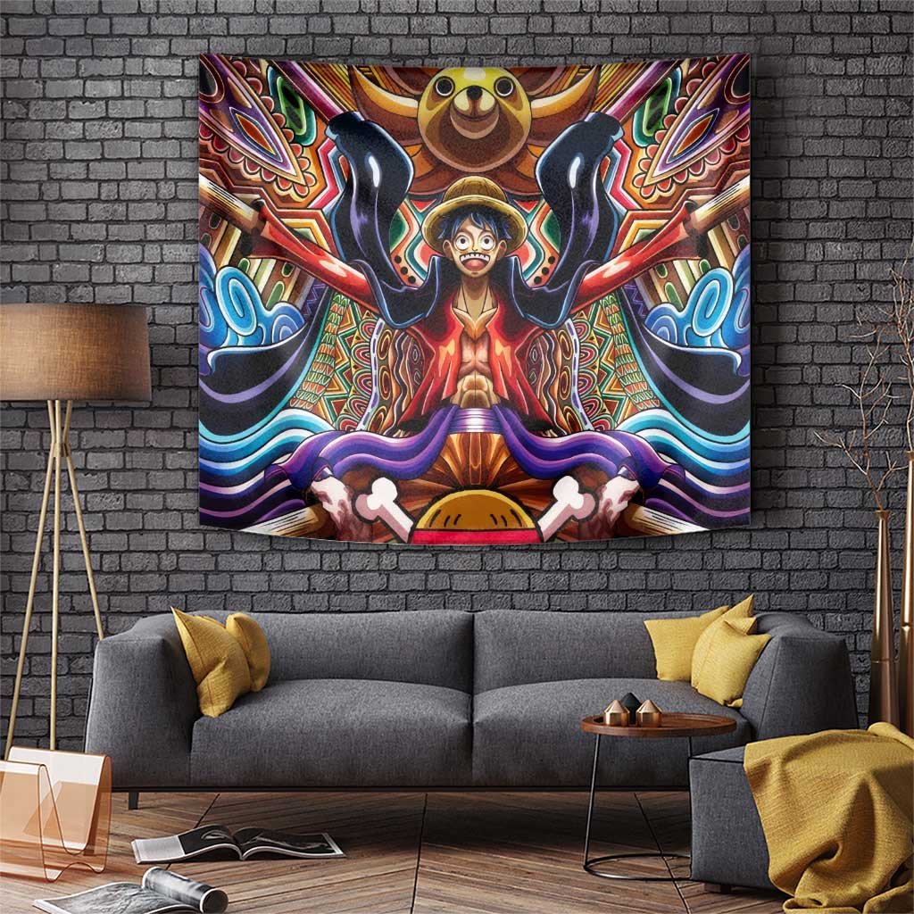 Trippy Monkey D Luffy One Piece Tapestry Anime Mix Hippie Style