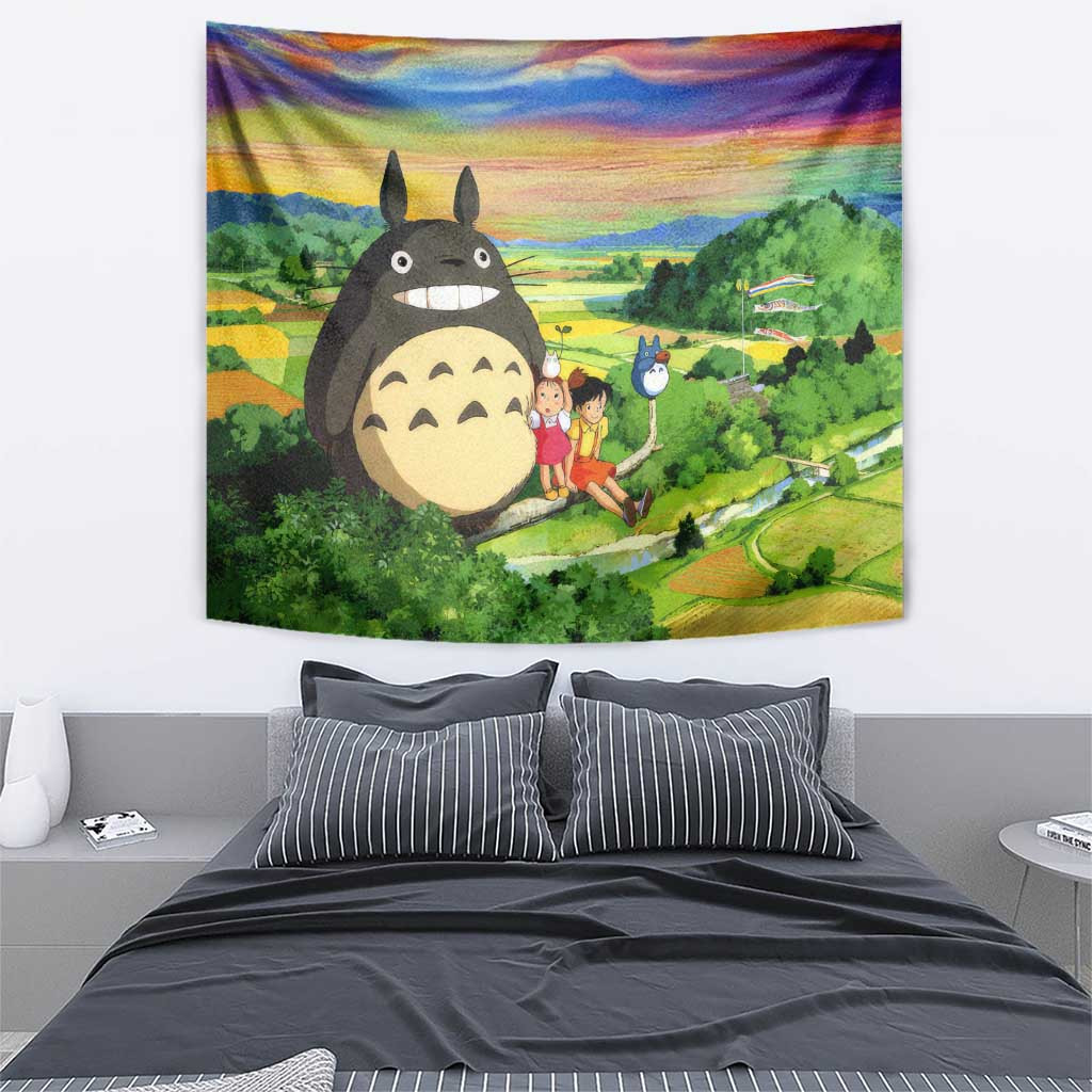 Trippy My Neighbor Totoro Studio Ghibli Tapestry Anime Mix Oil Paint Trippy Style