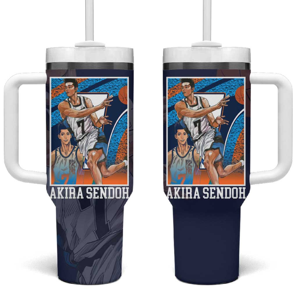 Akira Sendoh Slam Dunk Tumbler With Handle With Dynamic Navy Blue And Orange Court Style