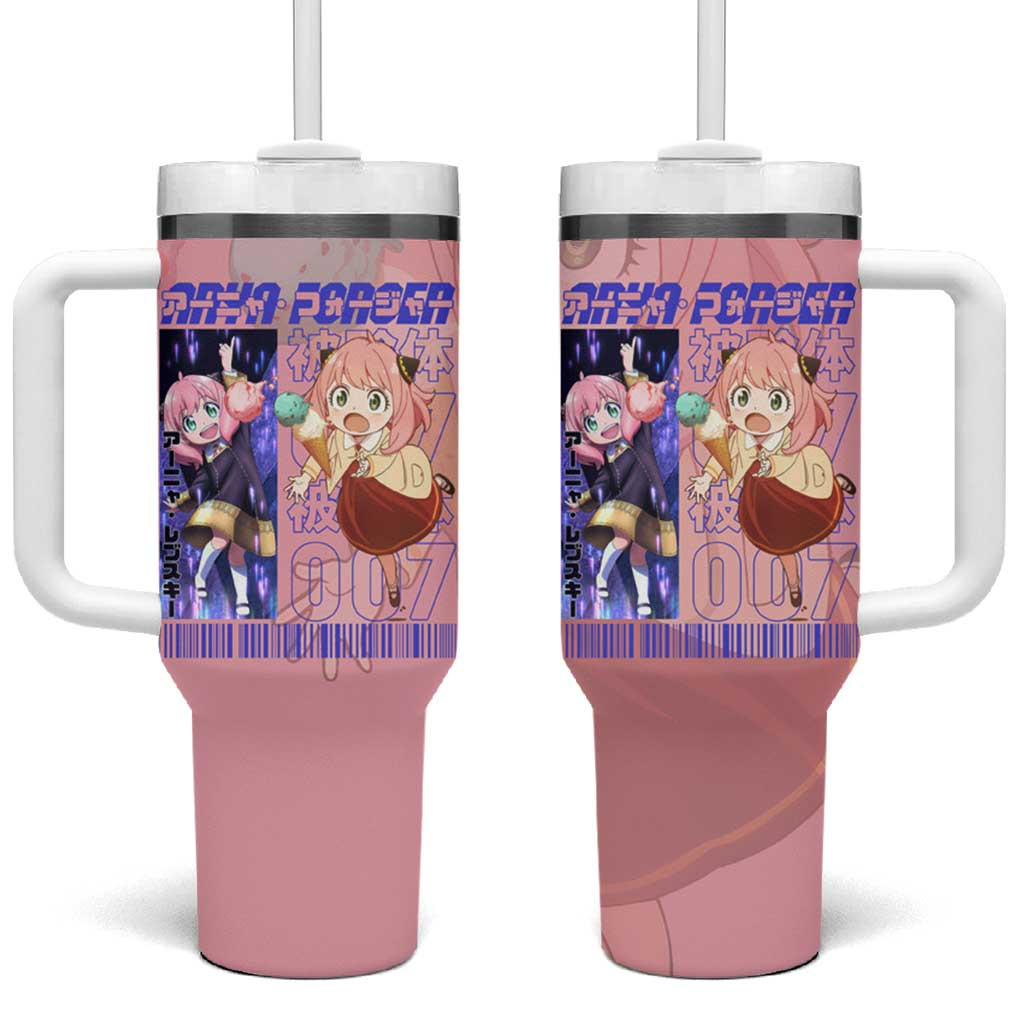 Anya Forger Spy X Family Tumbler With Handle With Playful Pink Mascot And Barcode Frame