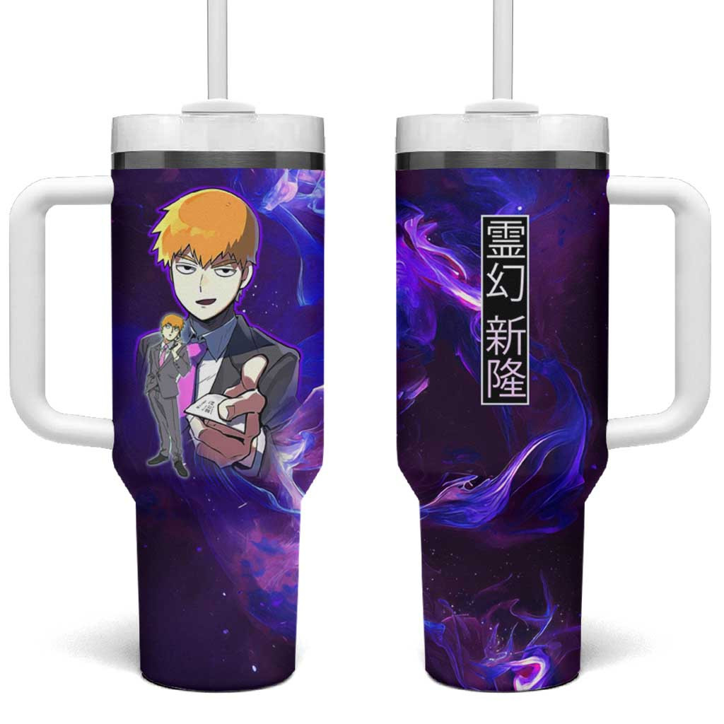 Arataka Reigen Mob Psycho 100 Tumbler With Handle Anime Purple Flame Retro Panel