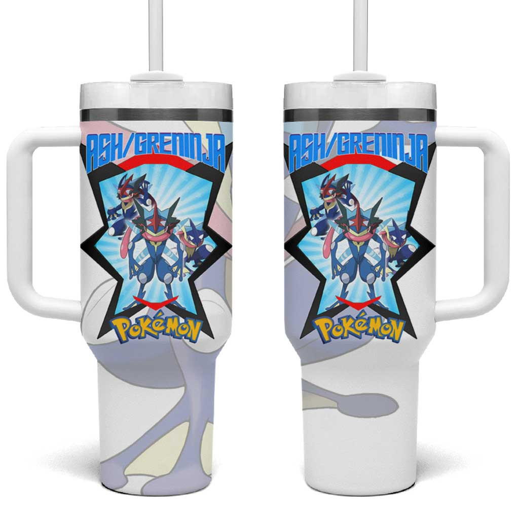Ash Greninja Poke Tumbler With Handle With Retro White Starburst Ninja Style
