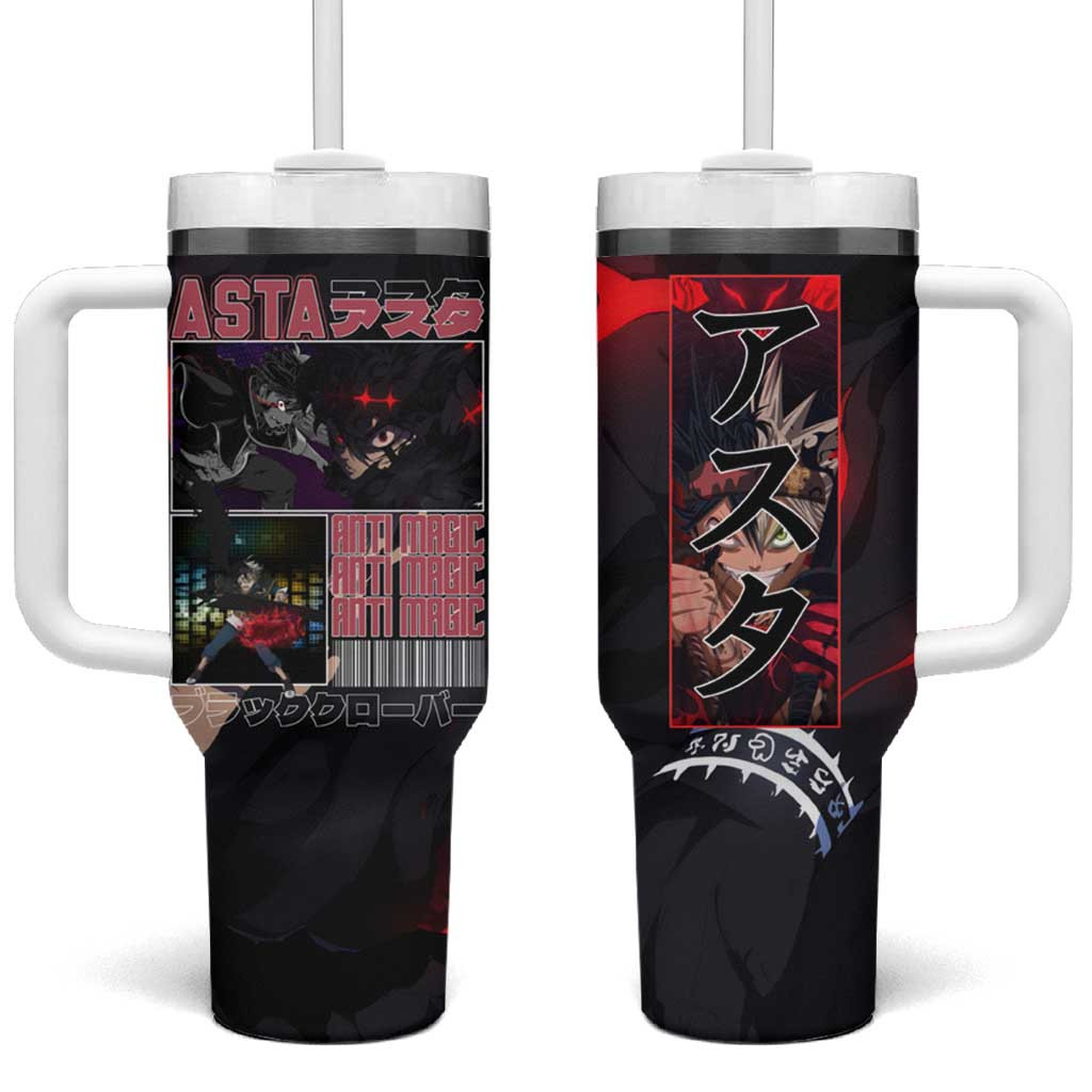 Asta Black Clover Tumbler With Handle With Anti Magic Red Grunge Manga Panels