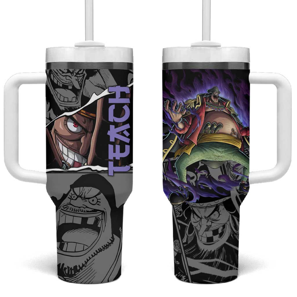 Blackbeard One Piece Tumbler With Handle With Dark Aura And Yami Yami No Mi Power Design