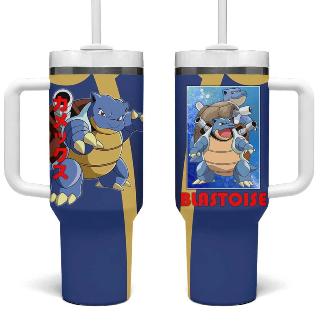 Blastoise Blue Tumbler With Handle With Hydro Pump Graphic And Shell Cannon Artwork