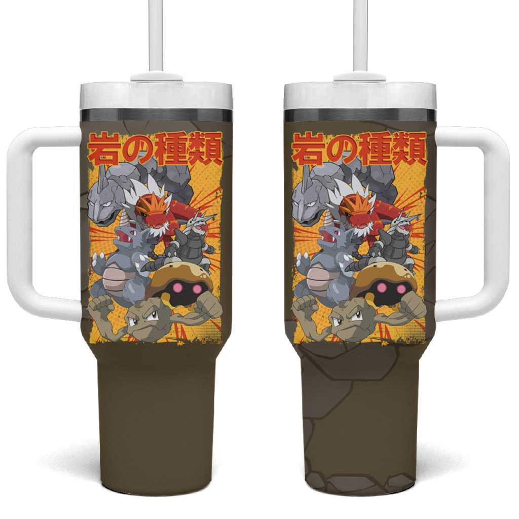 Brock Rock Type Poke Tumbler With Handle Featuring Onix Golem Kabutops In Brown