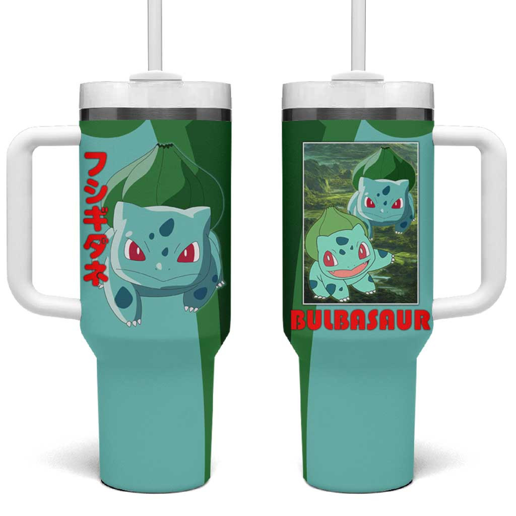 Bulbasaur Green Anime Tumbler With Handle With Vine Whip Graphic And Leaf Themed Style
