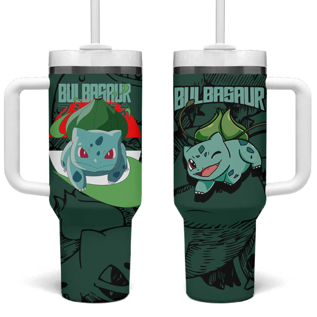 Bulbasaur Poke Tumbler With Handle With Forest Green Evolution Pattern