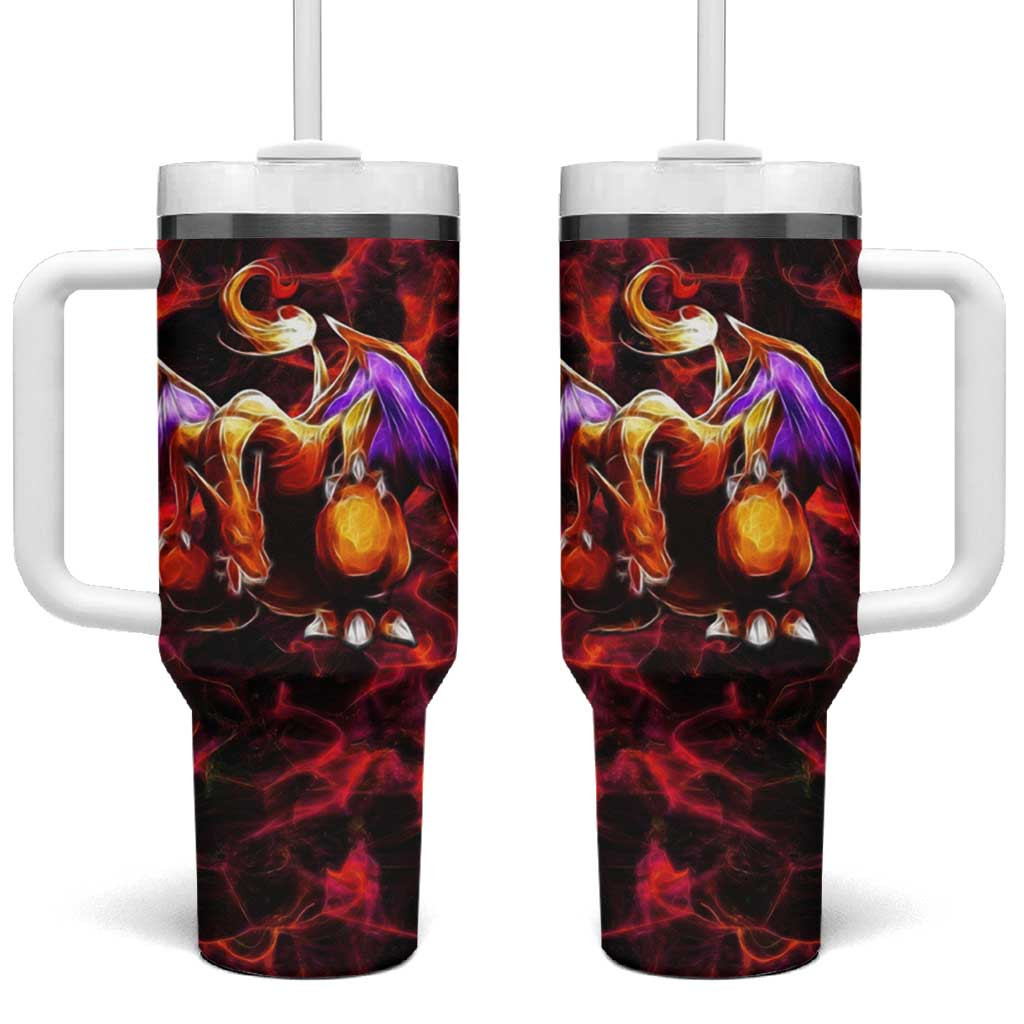 Charizard Poke Tumbler With Handle With Fiery Red Dragon Flame Design