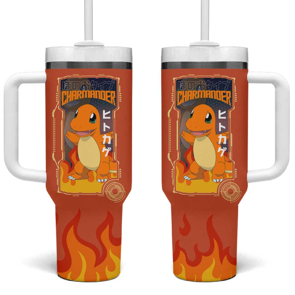 Charmander Poke Tumbler With Handle With Retro Orange Flame Design