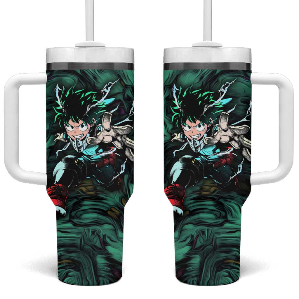 Deku My Hero Academia Tumbler With Handle With Dynamic Green Thunder Energy