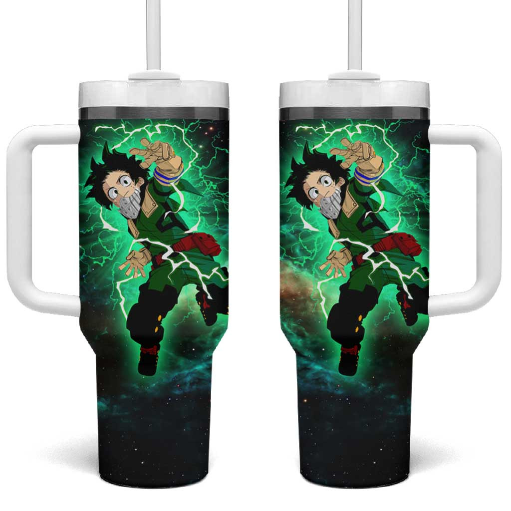 Deku My Hero Academia Tumbler With Handle With Glowing Electric Galaxy Aura