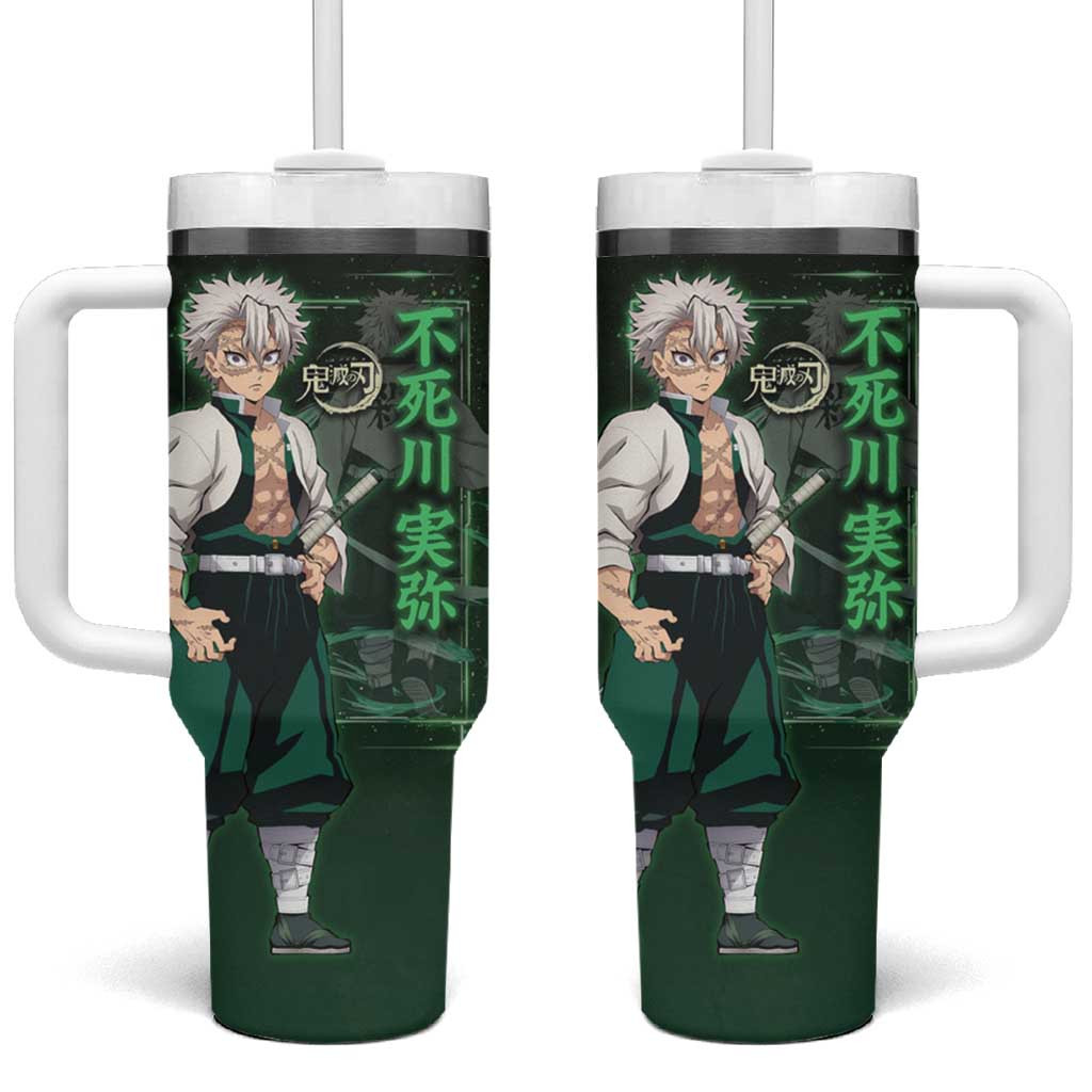 Demon Slayer Sanemi Shinazugawa Tumbler With Handle With Sword And Green Kanji Design