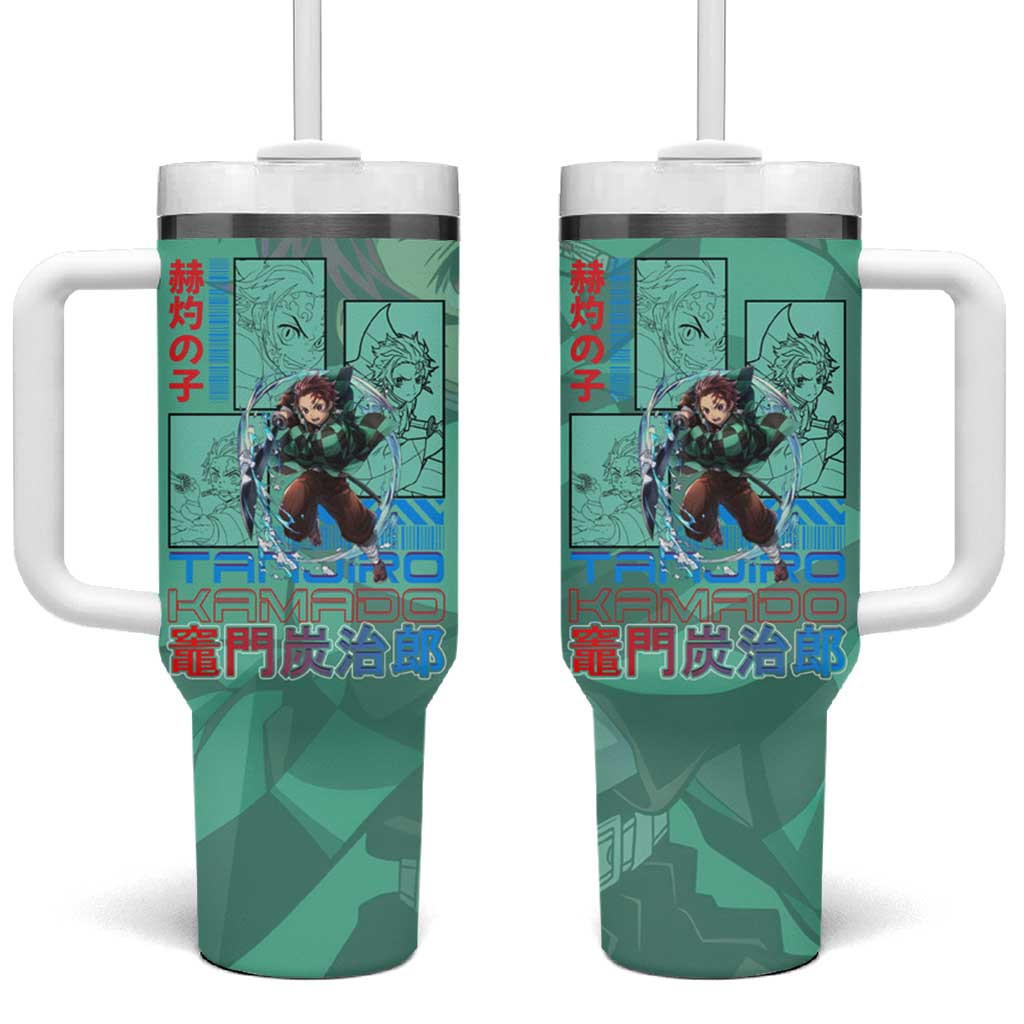 Demon Slayer Tanjiro Kamado Tumbler With Handle Mint Green Anime Graphic