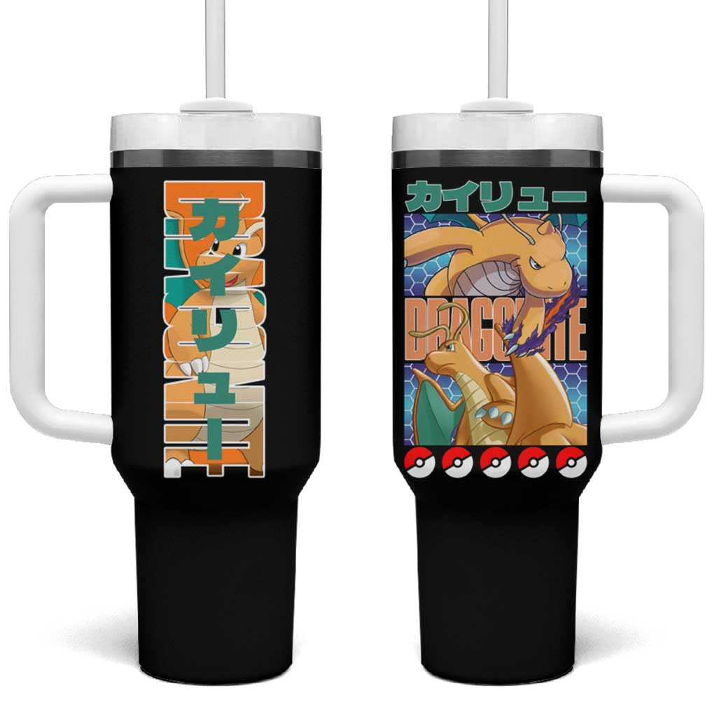 Dragonite Graphic Tumbler With Handle With Japanese Text And Pokeball Design