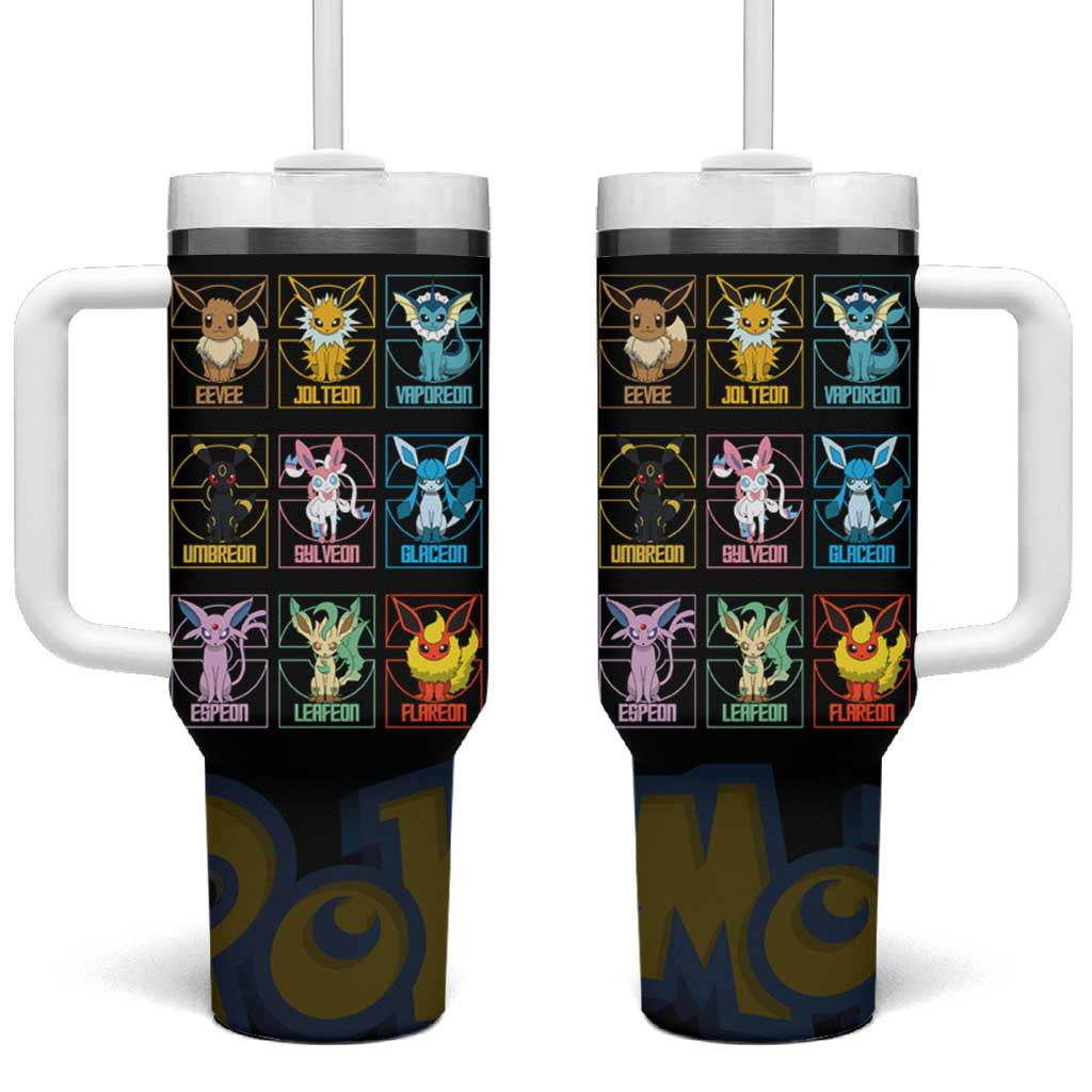 Eevee Evolutions Poke Tumbler With Handle With Black Retro Neon Type Grid Style