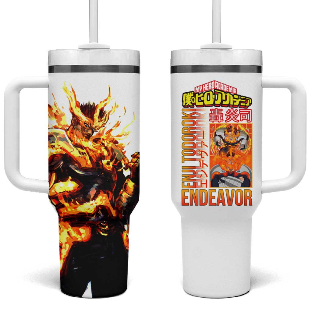 Endeavor My Hero Academia Tumbler With Handle Fire Power White Orange Style