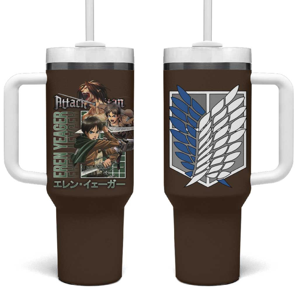 Eren Yeager Attack On Titan Tumbler With Handle With Vintage Brown Corps Spirit